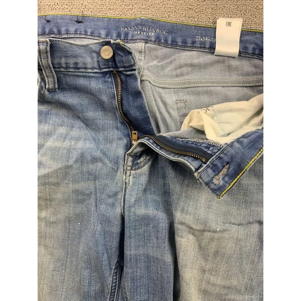 Banana Republic Jeans Traveler Straight Men Size 32x34 Blue Denim Washed‎ Cotton